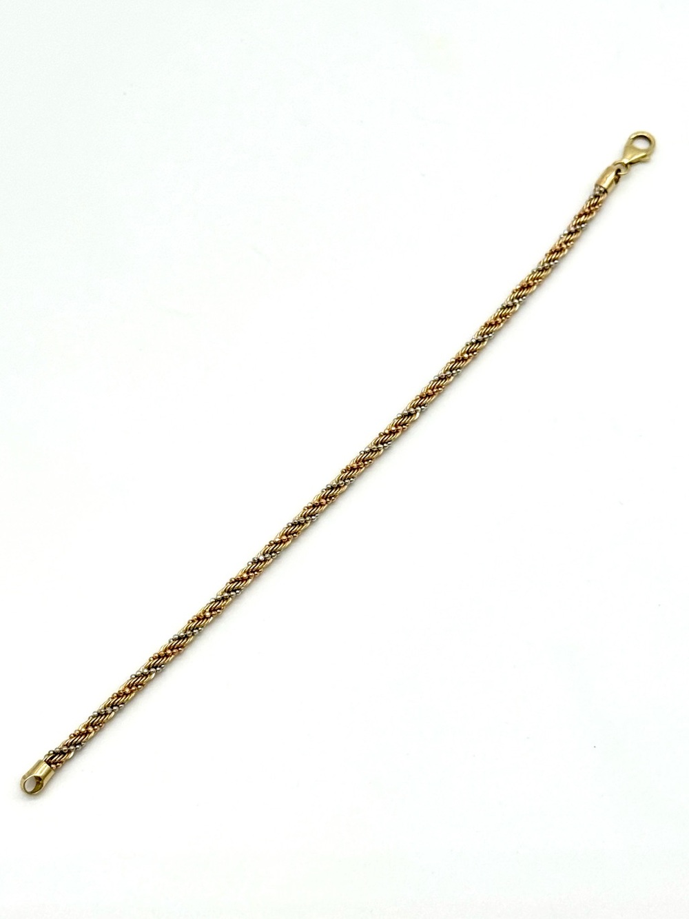 14k Tri Color Gold, 3MM Diamond Cut Rope Bracelet